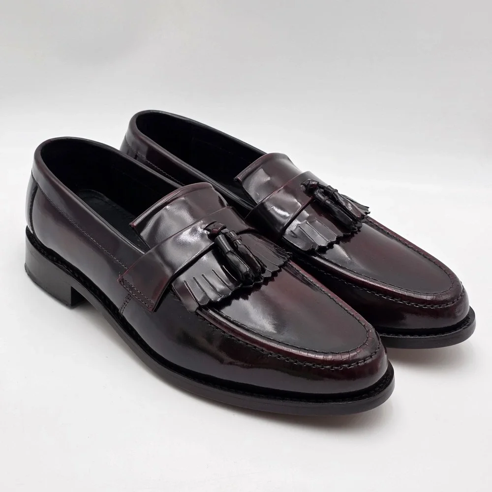 Samuel Windsor Tassel‎ Loafers Men's 10.5 Burgundy Oxblood Leather Shoes Fringed